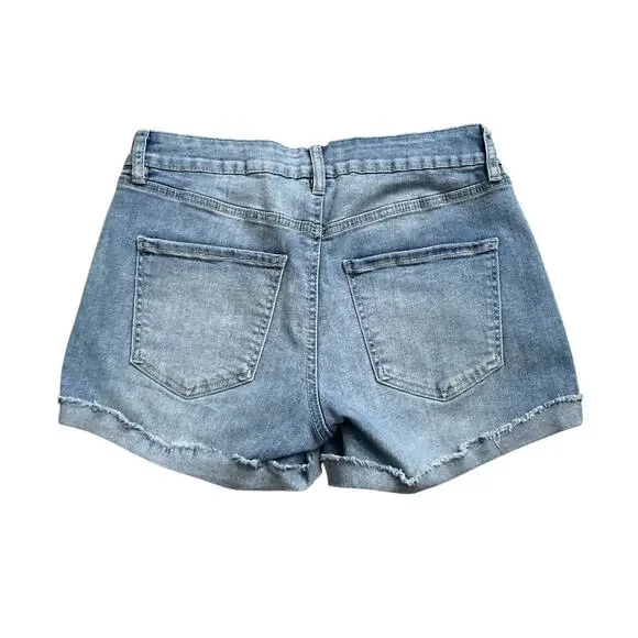 REFUGE Charlotte Russe Womens Size 2 Cuffed Girlfriend Denim Blue Jean Shorts - Picture 2 of 7